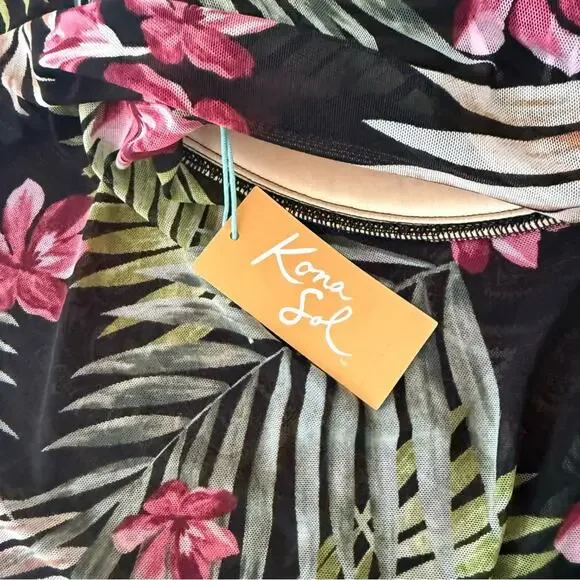 Kona Sol Tropical Swim Strapless Top Padded Breasts Size XL NWT - Picture 3 of 5